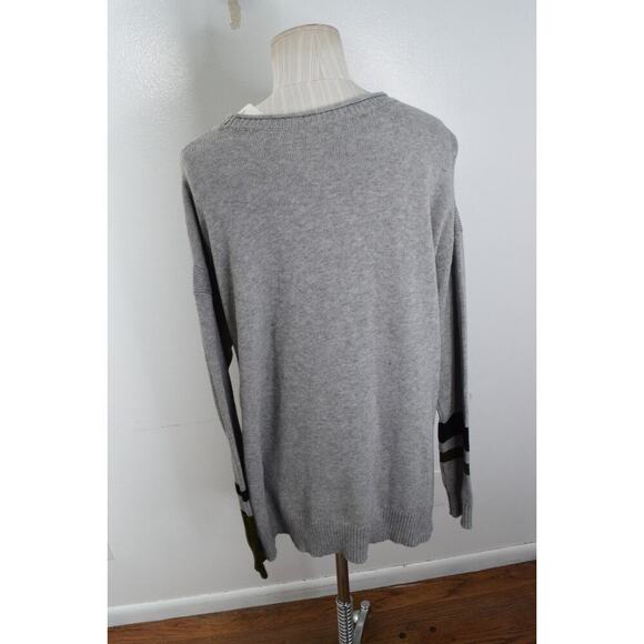 Lisa Todd Arrow Sweater Medium Gray Long Sleeve Striped Cotton Cashmere New - Picture 3 of 5